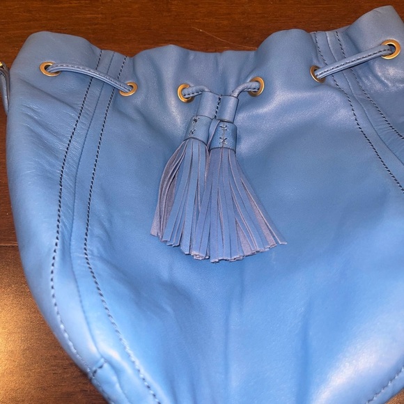 guc j crew Blue Leather drawstring Shoulder Bag - Picture 7 of 8